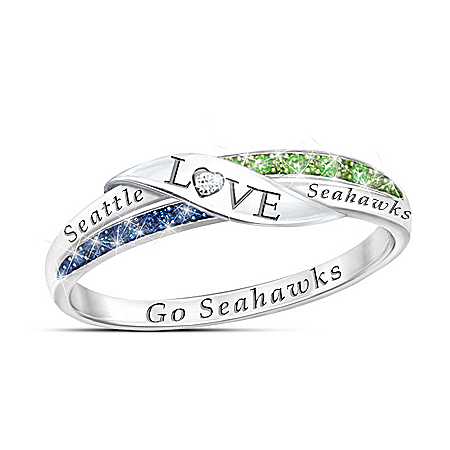 Go Seahawks Diamond Sterling Silver Ring