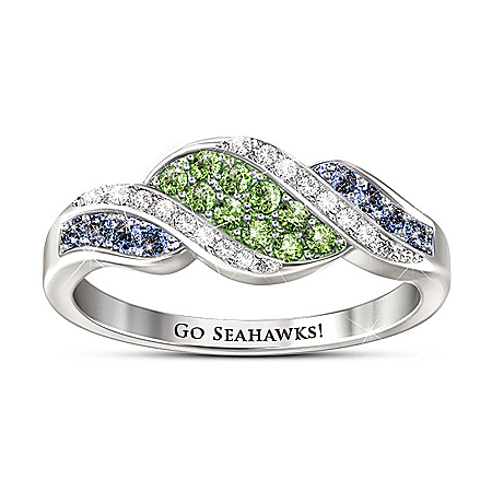 Go Seahawks Sterling Silver Crystal Ring