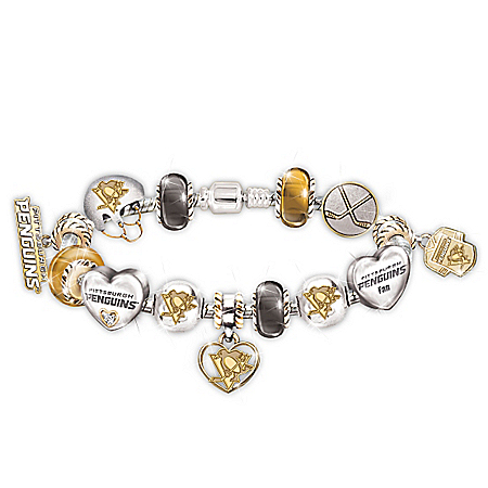 Pittsburgh Penguins® #1 Fan Charm Sterling Silver-Plated Bracelet