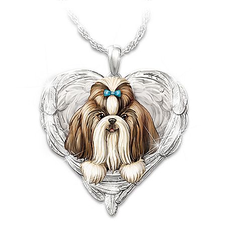 Shih Tzus Are Angels Heart Pendant Necklace