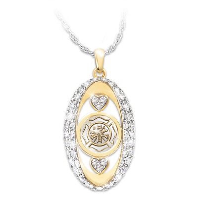 My Firefighting Hero Tribute Womens Swarovski Crystal Pendant Necklace