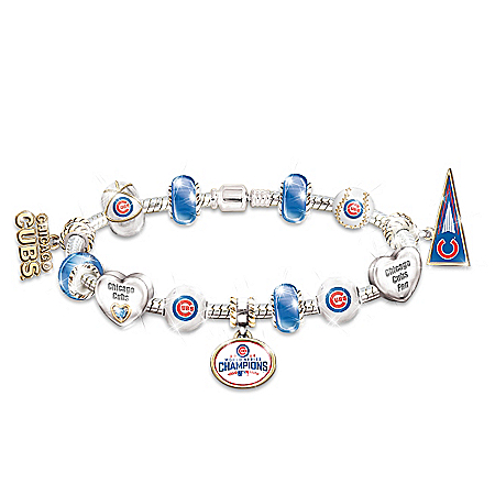Chicago Cubs 2016 World Series Champions Sterling Silver-Plated Charm Bracelet