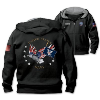 Navy Pride Personalized Embroidered Mens Knit Hoodie