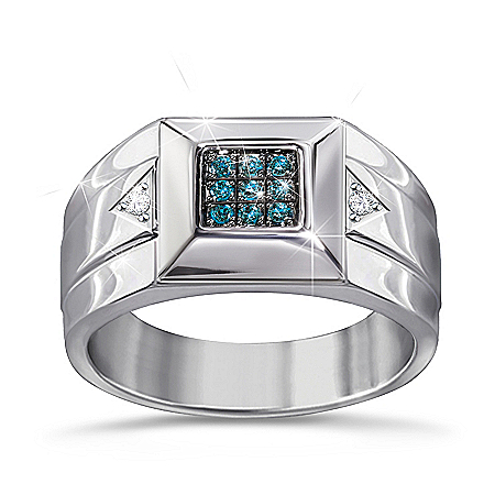 Strength Of Steel Mens Blue Diamond Ring