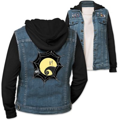 Disney Tim Burtons The Nightmare Before Christmas Womens Denim Vested Hoodie