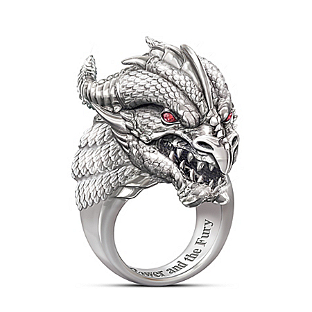 Stainless Steel Power And Fury Mens Dragon Head Ring