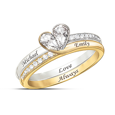 Love Always Personalized Genuine White Topaz Rings That Form A Perfect Heart