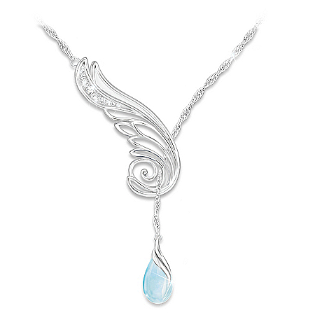 Wing Of Serenity Inspirational Diamond And Topaz Pendant Necklace