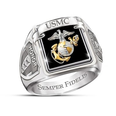 Military Honor & Courage USMC Mens Ring