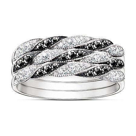 Day To Night Black And White Diamond Stacking Ring