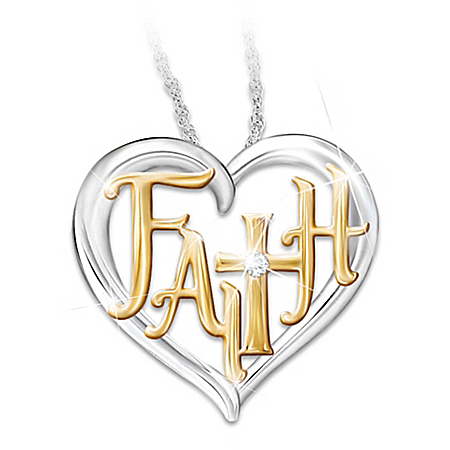 Faith In My Heart Womens Religious Heart-Shaped Diamond Pendant Necklace
