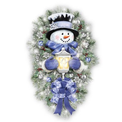 Thomas Kinkade A Warm Winter Welcome Illuminated Holiday Snowman Wreath