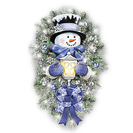 Thomas Kinkade A Warm Winter Welcome Illuminated Holiday Snowman Wreath