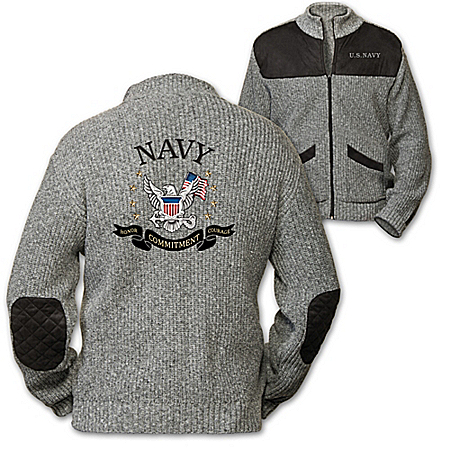 U.S. Navy Honor, Courage, Commitment Mens Knit Sweater Jacket