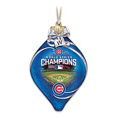 Chicago Cubs 2016 World Series Champions Glass Christmas Ornament