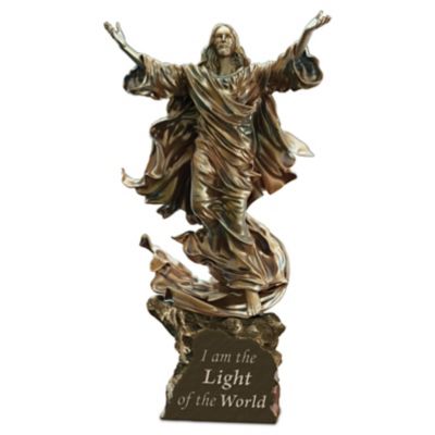 Light Of The World Religious Illuminated Cold-Cast Bronze Jesus Sculpture