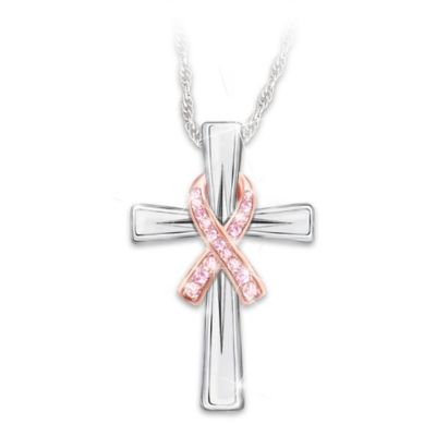 Faith and Hope Breast Cancer Awareness Womenâ€™s Sterling Silver Pendant Necklace