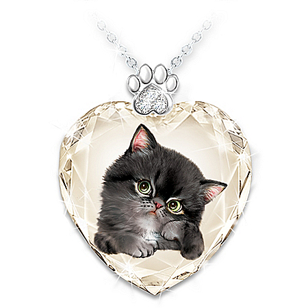 Sassy Cat Womens Crystal Heart-Shaped Pendant Set