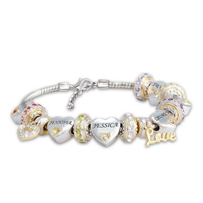 Forever In A Mother's Heart Womens Personalized Birthstone Charm Bracelet