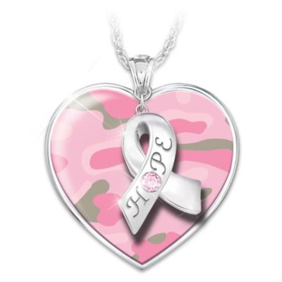 Pink Strong Breast Cancer Awareness Heart-Shaped Pendant Necklace
