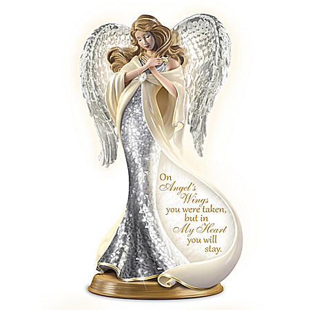 Forever In My Heart Illuminated Heirloom Porcelain Mosaic Angel Sculpture