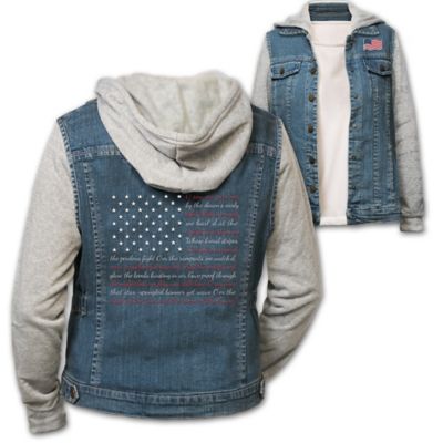 Star-Spangled Womens Embroidered Denim Vest Hoodie