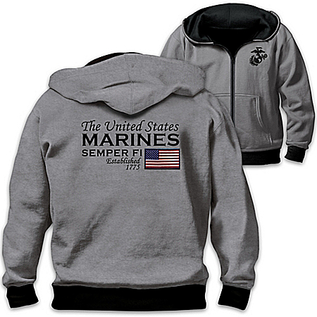 Reversible Military U.S. Marines Mens Front Zip Hoodie