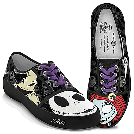 Disney Tim Burtons The Nightmare Before Christmas Jack Skellington & Sally Womens Canvas Shoes