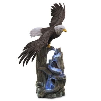 Majestic Waters Illuminated Cold-Cast Stone Eagle Sculpture