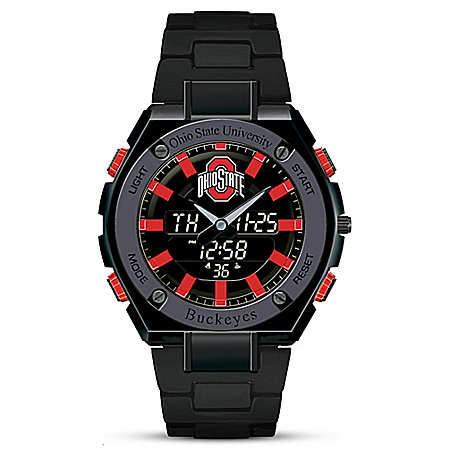 It's Ohio State University Buckeyes Time! Mens Ani-Digi Stainless Steel Watch