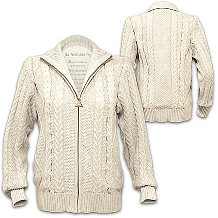 Irish Blessing Womens Cotton Cable Knit Zip Sweater Jacket