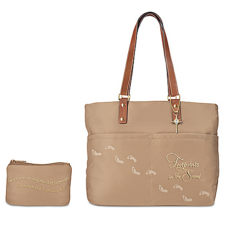 Footprints In The Sand Womens Religious Tote Bag