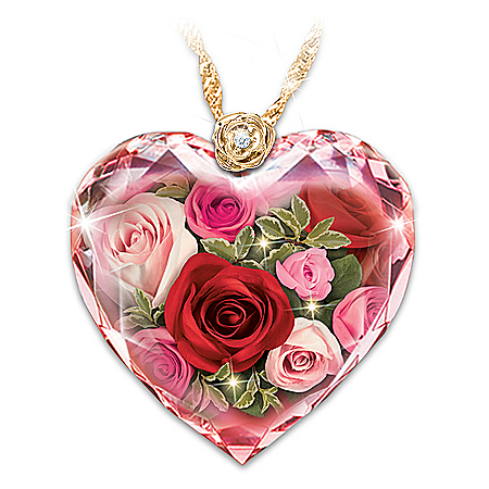 Love Blooms Forever Diamond Crystal Womens Heart-Shaped Pendant Necklace