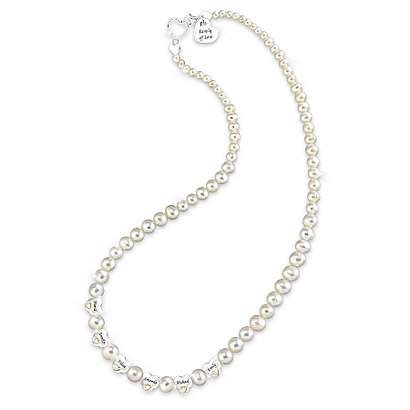My Family Of Love Personalized Diamond And Genuine Cultured Freshwater Pearl Necklace