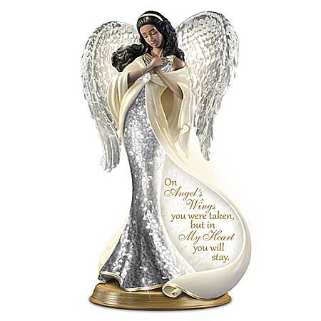 On Angel's Wings Heirloom Porcelain Mosaic Angel Bereavement Sculpture
