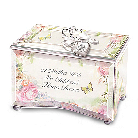 A Mother's Love Personalized Beveled Glass Floral Music Box