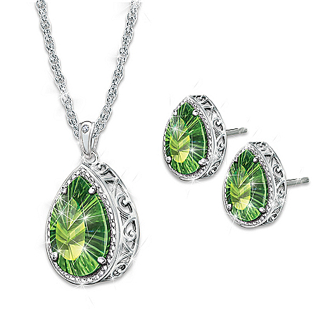 Radiant Treasure Womens Helenite & Diamond Pendant Necklace And Earrings Set