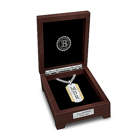 Beloved Son Mens Stainless Steel Personalized Diamond Dog Tag Pendant Necklace With Valet Box