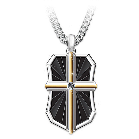 Bless My Son Menâ€™s Religious Stainless Steel Dog Tag Pendant Necklace