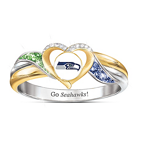 Seattle Seahawks Womens 18K Gold-Plated NFL Pride Ring