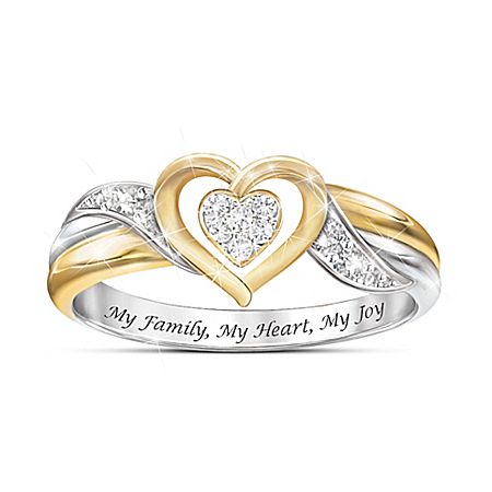 My Family, My Heart, My Joy Womens Heart-Shaped Diamond Ring