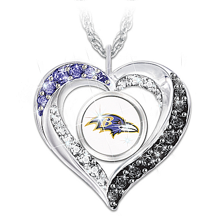 I Love My Baltimore Ravens Womens Heart-Shaped NFL Fan Pendant Necklace