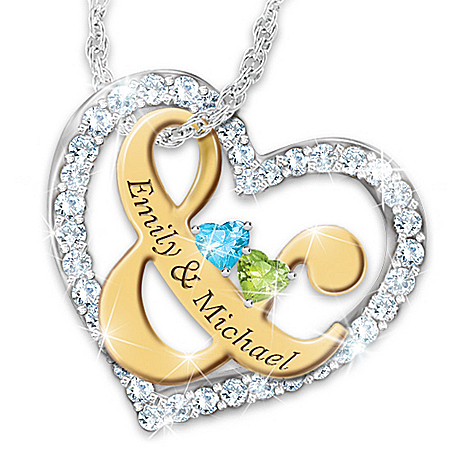 You & Me Personalized Birthstone Heart-Shaped Womens Pendant Necklace
