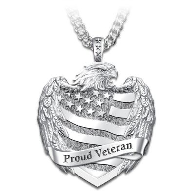 Proud Veteran Mens Stainless Steel Pendant Necklace