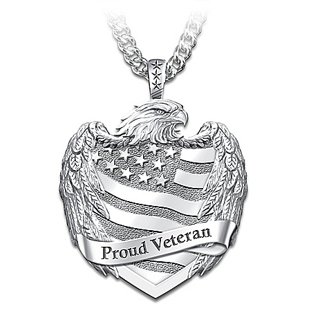 Proud Veteran Mens Stainless Steel Pendant Necklace