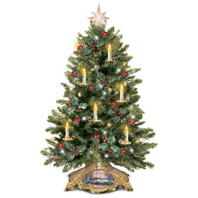 Thomas Kinkade Holiday Traditions Tabletop Tree With Flickering Flameless Candles