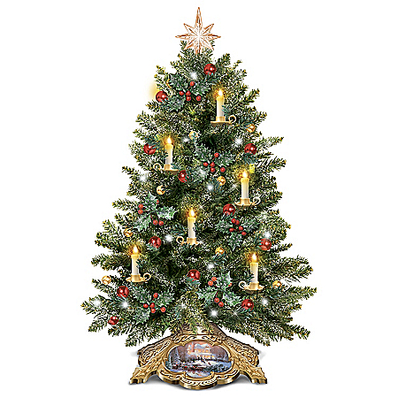 Thomas Kinkade Holiday Traditions Tabletop Tree With Flickering Flameless Candles