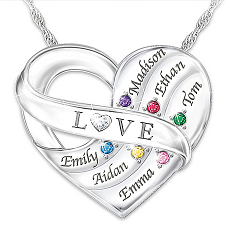 Love Holds Our Family Together Personalized Birthstone Heart-Shaped Pendant Necklace