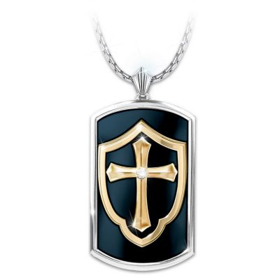 Shield Of Faith Mens Religious Dog Tag Pendant Necklace