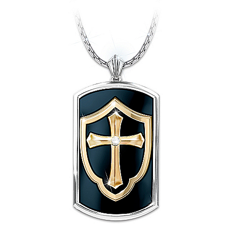 Shield Of Faith Mens Religious Dog Tag Pendant Necklace